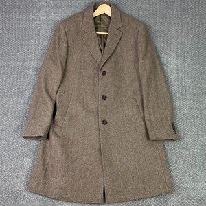 Michael Kors Herringbone Tweed Top Coat Overcoat Men's 42S Brown Wool Blend
